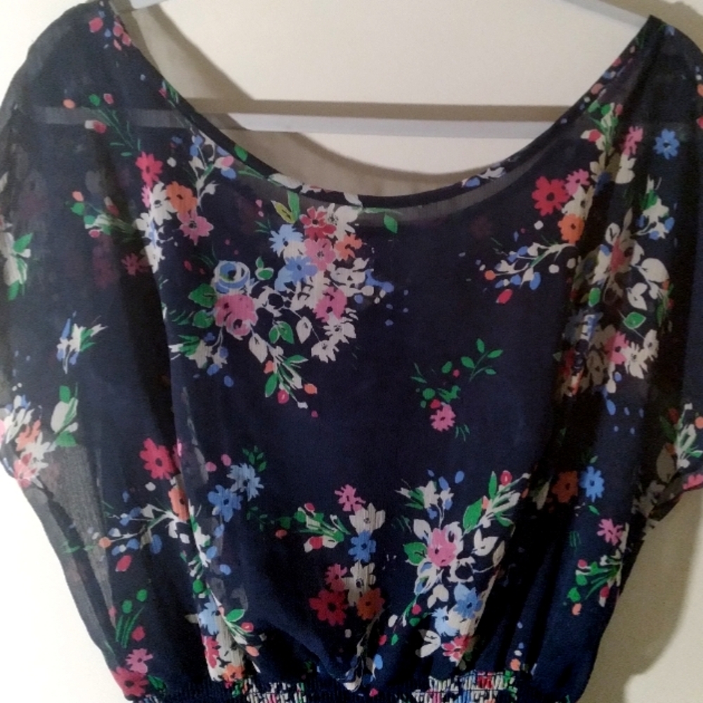 Express Sheer Dark Blue Floral Dress Flowy Soft Girl Whimsigoth Fairygoth Med. - Picture 13 of 16